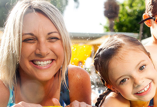 mom and daughter at St. Pete Shores Hotel pool