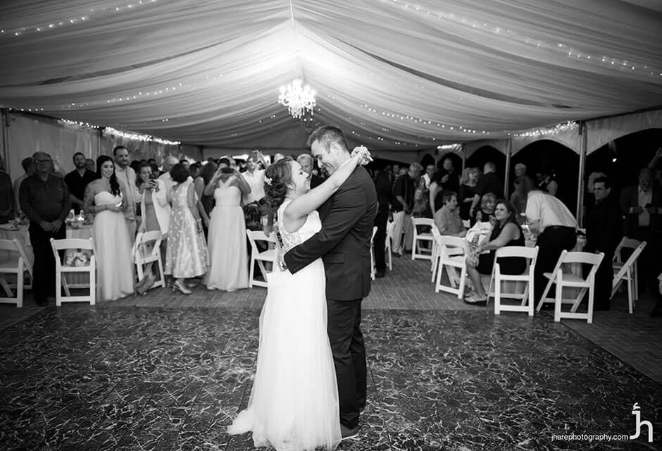 bride and groom dancing